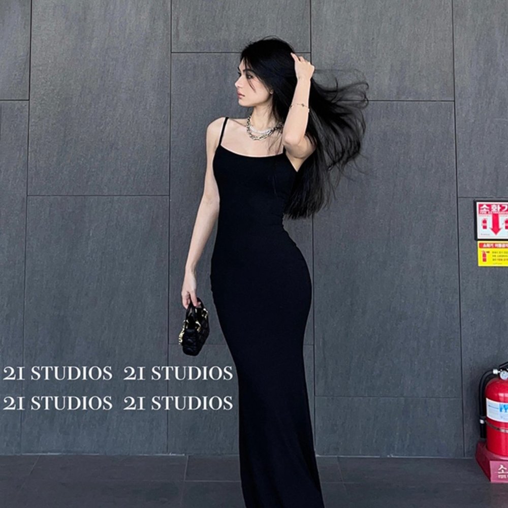 Pure Desire, Sexy, Spicy Girl Slim Fit, Slim Wrap Hips, Black Strap Dress, Women